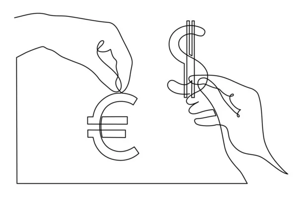 通貨交換 1行のアート 通貨の連続的な輪郭図 手描きの国際的な金融のビジネス記号 ウェブデザインのためのトレンドテンプレート ソーシャルメディア 編集可能なストローク — ストックベクタ