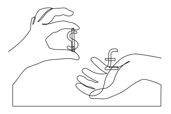 Обмен Валюты Одна Линия Искусства Руки Валютой Непрерывного Рисунка Контура — стоковый вектор