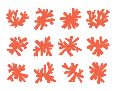 Mercanlar hazır, su altında omurgasız deniz okyanus polipleri. Dokulu düz tasarım, doğal deniz canlıları akvaryum dekorasyonu, deniz resifi taklidi. İzole edilmiş. Vektör