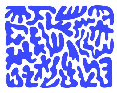 Matisse 'in ilham verdiği organik şekiller. Soyut moda modern naif çiçek şekilleri, botanik basit estetik elementler. Mavi çağdaş kolaj, boho eğrileri dekorasyonu. İzole edilmiş. Vektör.