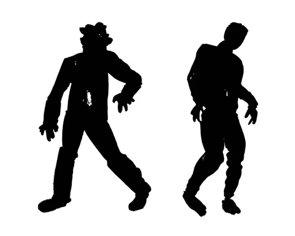 Silhouettes Zombies Variété Morts Vivants Monstres Nocturnes Ressemblances Agressives Décomposition — Image vectorielle