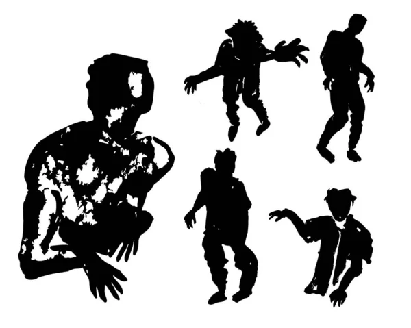 Zombie Silhouettes Variety Walking Dead Night Monsters Aggressive Decomposing Likenesses — стоковый вектор