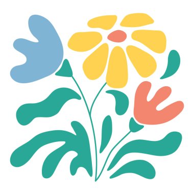 Çiçekler Matisse 'den esinlenilmiştir. Organik moda modern naif çiçek biçimi, botanik dahice basit estetik bitki. El yapımı minimal tarz, soyut boho yazı naif dekorasyonu.