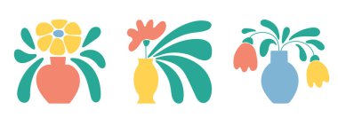 Çiçekler, son moda modern naif çiçek biçimi, botanik harikası basit estetik bitki. El yapımı minimal tarz, soyut boho yazı naif dekorasyonu.