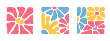 Çiçekler, son moda modern naif çiçek biçimi, botanik harikası basit estetik bitki. El yapımı minimal tarz, soyut boho yazı naif dekorasyonu.