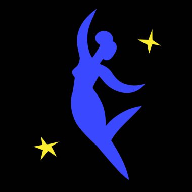 Dans eden kadın. Çağdaş siluet organik şekil, el çizimi mavi kadın figürü. Düz insan figürü, vücut hareketi. Modern moda. Vektör