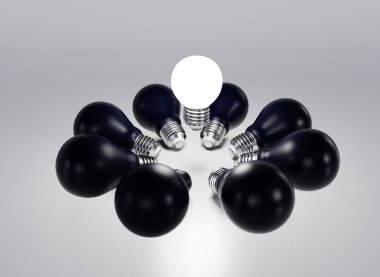 3D ampuller, enerji enerjisi tüketimi kavramı. Arkaplan 3D görüntüleme üzerine gerçekçi aydınlatıcı elementler.