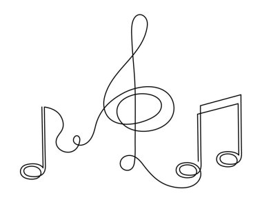 Üçlü anahtar ve müzik notaları bir satır sanat, el çizimi sürekli kontür. Sanatsal yaratıcı konsept, minimalist şablon tasarımı. Düzenlenebilir felç. İzole edilmiş. Vektör