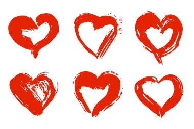 Grunge kalp seti, soyut imdat mürekkebi dokusu. Sevgililer Günü için el çizimi romantik süsleme. 14 Şubat için aşk sembolü, şenlik tasarımı..