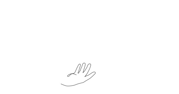 Χέρι Σήμα Μία Γραμμή Τέχνης Animation Χέρι Που Παλάμη Κατέχει — Αρχείο Βίντεο