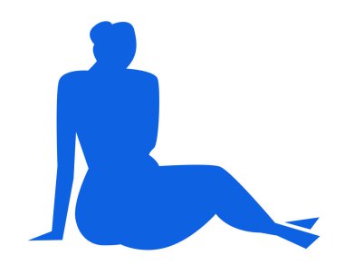 Kesilmiş kadın, çağdaş poz silueti, el çizimi mavi kadın vücut figürü. Düz moda modern sanat kolajı, uygulamalı moda poster, orta yüzyıl baskılı ev tasarımı. İzole edilmiş.