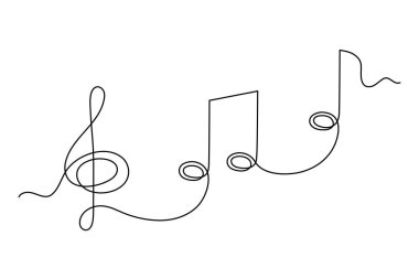 Üçlü anahtar ve müzik notaları bir satır sanat, el çizimi sürekli konsept. Müzik kompozisyon konsepti, minimalist şablon sanat tasarımı. Düzenlenebilir vuruş. İzole edilmiş.