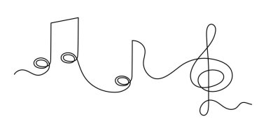 Üçlü anahtar ve müzik notaları bir satır sanat, el çizimi sürekli konsept. Müzik kompozisyon konsepti, minimalist şablon sanat tasarımı. Düzenlenebilir vuruş. İzole edilmiş.
