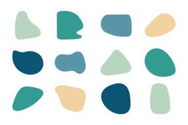 Soyut boho şekilleri, modaya uygun modern organik lekeler siluetler, doğanın basit estetik unsurları. Modern çağdaş kolaj, çeşitli şirin kabarcıklar. İzole edilmiş. Vektör