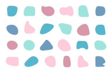 Soyut boho şekilleri, modaya uygun modern organik lekeler siluetler, doğanın basit estetik unsurları. Modern çağdaş kolaj, çeşitli şirin kabarcıklar. İzole edilmiş.