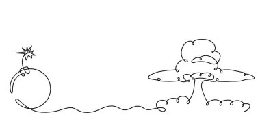 Bomba ve nükleer patlama bir hat sanat, el yapımı askeri malzeme, radyasyon mantarı, dünya felaketi, mühimmat sürekli konum. Tehlikeli patlama başlığı, askeri silah patlaması..