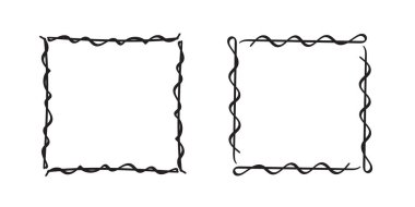 Kare karalama çerçeveleri, el yazması monogramlar. Kenarları ve kadranları basit tasarım elementleri. İzole edilmiş.