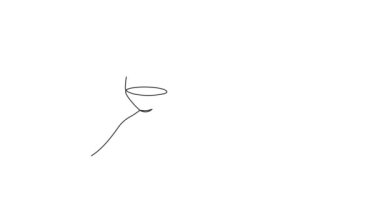  Ellerinde şarap bardakları bir çizgi animasyon sanatı, sürekli çizim hareketi. Bayram için kadeh kaldırma videosu, romantik Sevgililer Günü tostu, kendi kendine çizim filmi.