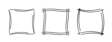 Kare karalama çerçeveleri, el yazması monogramlar. Kenarları ve kadranları basit tasarım elementleri. İzole edilmiş.