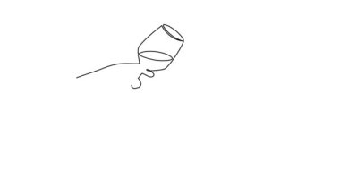 El ele tutuşan şarap kadehleri 2025 yılını kutluyor, bir çizgi sanat animasyonu, sürekli çizim hareketi. Şerefe, bayramlık el yapımı video, kendi kendine çizim filmi.