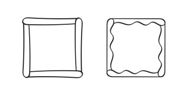 Kare karalama çerçeveleri, el yazması monogramlar. Kenarları ve kadranları basit tasarım elementleri. İzole edilmiş.