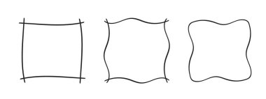 Kare karalama çerçeveleri, el yazması monogramlar. Kenarları ve kadranları basit tasarım elementleri. İzole edilmiş.