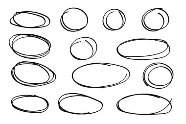Grunge daireleri hazır, el çizimi yuvarlak vurgu elementleri. Sketchy oval ve elips, önemli işaret vurgusu. Doodle çerçeve tasarımı. İzole edilmiş. Vektör