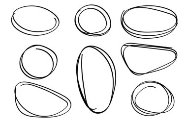 Grunge daireleri hazır, el çizimi yuvarlak vurgu elementleri. Sketchy oval ve elips, önemli işaret vurgusu. Doodle çerçeve tasarımı. İzole edilmiş. Vektör