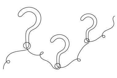 Soru işareti bir satır sanat, el çizimi soru işareti, fikir sürekli kontür. SSS kavramını sorgulamak, cevabı bulmak. Düzenlenebilir felç. İzole edilmiş.