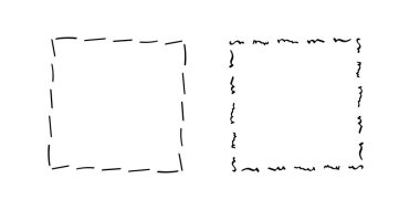 Kare karalama çerçeveleri, el yazması monogramlar. Kenarları ve kadranları basit tasarım elementleri. İzole edilmiş.
