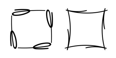 Kare karalama çerçeveleri, el yazması monogramlar. Kenarları ve kadranları basit tasarım elementleri. İzole edilmiş.