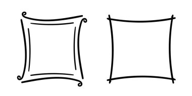 Kare karalama çerçeveleri, el yazması monogramlar. Kenarları ve kadranları basit tasarım elementleri. İzole edilmiş.