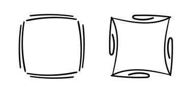 Kare karalama çerçeveleri, el yazması monogramlar. Kenarları ve kadranları basit tasarım elementleri. İzole edilmiş.