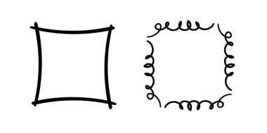 Kare karalama çerçeveleri, el yazması monogramlar. Kenarları ve kadranları basit tasarım elementleri. İzole edilmiş.