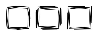 Kare karalama çerçeveleri, el yazması monogramlar. Kenarları ve kadranları basit tasarım elementleri. İzole edilmiş.