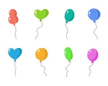 İpli balonlar, parti için dekoratif hava dolu kutlama tasarımı, doğum günü partisi dekorasyonu, şenlik sembolü, tatil yıldönümü tasarımı. İzole edildi.