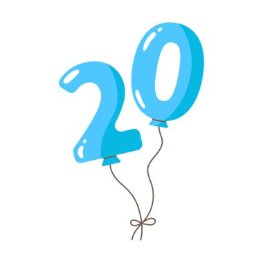 İplik şeklinde balonlar. Doğum günü partisinin düz dekorasyonu, kutlama sembolü, sayısal tatil tasarımları. İzole edilmiş.