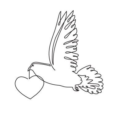 Pigeon love concept one line art, fellings flies concept continuous contour drawing,hand-drawn Valentine's day decoration.Romance,engagement and marriage symbol. Editable stroke.Isolated. clipart