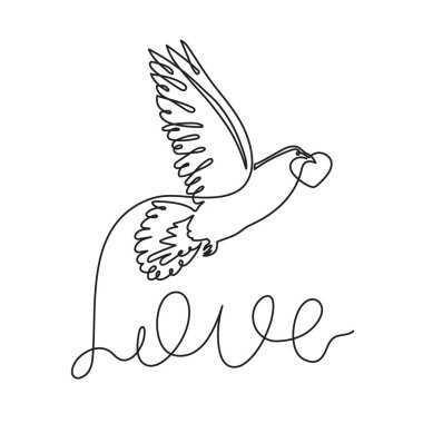 Pigeon love concept one line art, fellings flies concept continuous contour drawing,hand-drawn Valentine's day decoration.Romance,engagement and marriage symbol. Editable stroke.Isolated. clipart