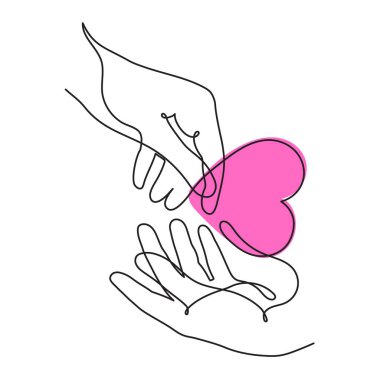 Kalp çizgisi olan bir el sanat, aşk hissi sürekli konsept çizim, el çizimi Sevgililer Günü süsü. Romantizm, nişan ve evlilik sembolü. Düzenlenebilir vuruş. İzole edildi. Vektör.