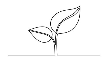 Yaprak bir çizgi sanat, el çizimi bitkiler sürekli konum çiziyor. Organik eko botanik brunch konsepti ana hatları, yerde yaşayan çiçek. İzole edilmiş. Düzenlenebilir dokunuşlar. Vektör.