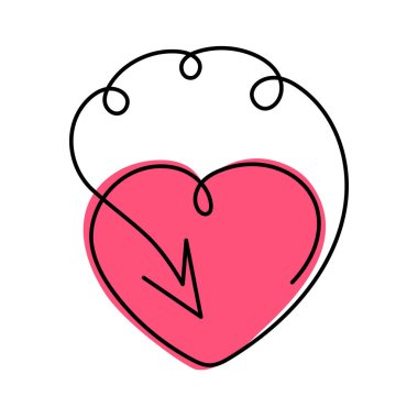 Kalp ve ok bir çizgi sanat, el çizimi sürekli konsept. Aşk duyguları konsepti, bayramlık tasarım romantik element Sevgililer Günü basit minimalist tasarım. Düzenlenebilir felç. İzole edilmiş. Vektör.