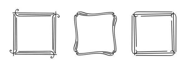 Квадратные каракули, волнистые монограммы ручной работы. Края и кадры с простыми эскизными каракулями вихревыми элементами дизайна. Изолирована. Вектор