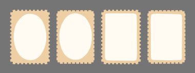 Posta pulu çerçevesi seti, el çizimi amblem posta etiketi, boş posta monogram kadroları. Asgari kenarlı posta tasarımı elementleri. İzole edilmiş. Vektör