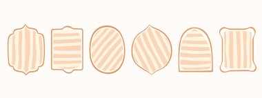 Çerçeve pulu seti, vektör eli eğri kenarlar, soyut kıvrımlı boş dalgalı karalama monogramları seti. Minimalist karalamalar girdap tasarım elementleri. İzole edilmiş. Vektör