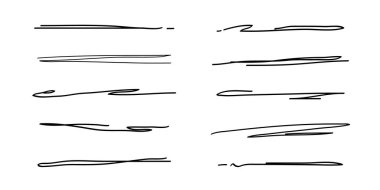 Altı çizili, elle çizilmiş kalem darbeleri. Doodle stili ayırıcı el yazısı kolleksiyon dalgalı kıvrımlı çizgiler sanat çizgileri. İzole edilmiş. Vektör illüstrasyonu