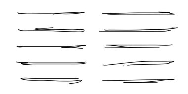 Altı çizili, elle çizilmiş kalem darbeleri. Doodle stili ayırıcı el yazısı kolleksiyon dalgalı kıvrımlı çizgiler sanat çizgileri. İzole edilmiş. Vektör illüstrasyonu