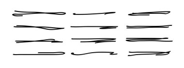 Altı çizili, elle çizilmiş kalem darbeleri. Doodle stili ayırıcı el yazısı kolleksiyon dalgalı kıvrımlı çizgiler sanat çizgileri. İzole edilmiş. Vektör illüstrasyonu