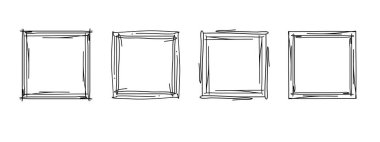Kare kareler, el çizimi dalgalı kıvrımlı monogramlar. Kenarları ve pul kadroları basit karalamalı girdap tasarım elementleriyle. İzole edilmiş. Vektör
