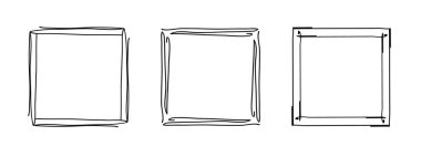 Kare kareler, el çizimi dalgalı kıvrımlı monogramlar. Kenarları ve pul kadroları basit karalamalı girdap tasarım elementleriyle. İzole edilmiş. Vektör